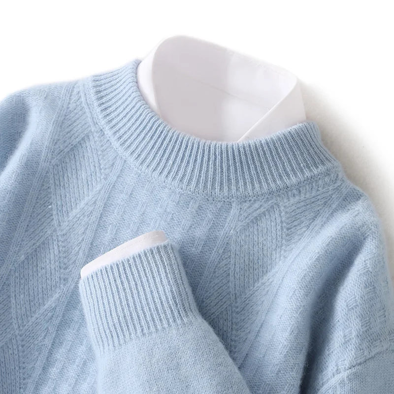 Round neck and long sleeves men's bottoming 100% pure cashmere men's double-stranded thick warm twisted leisure.
