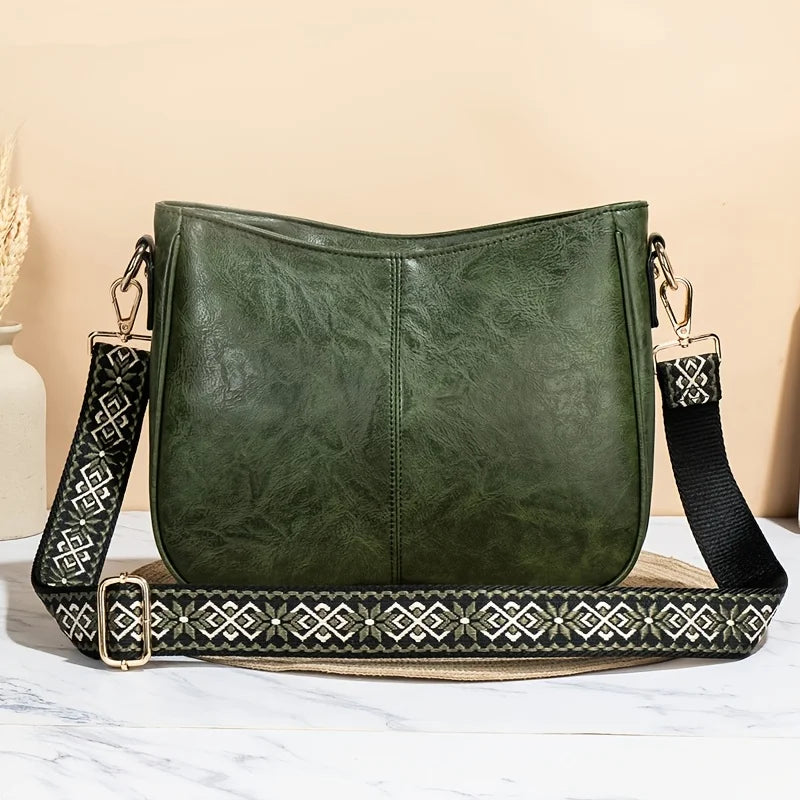 Striking Graphic Strap Crossbody Purse for Women Fashion-Bohemian Retro Hobo Bag Premium PU Leather, Secure Zipper Closure