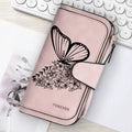 Women Butterfly Long Zipper Wallet Buckle Handbags Coin Purse Soft PU Leather Multi-Card Holder Cute Large Capacity Bag Gift