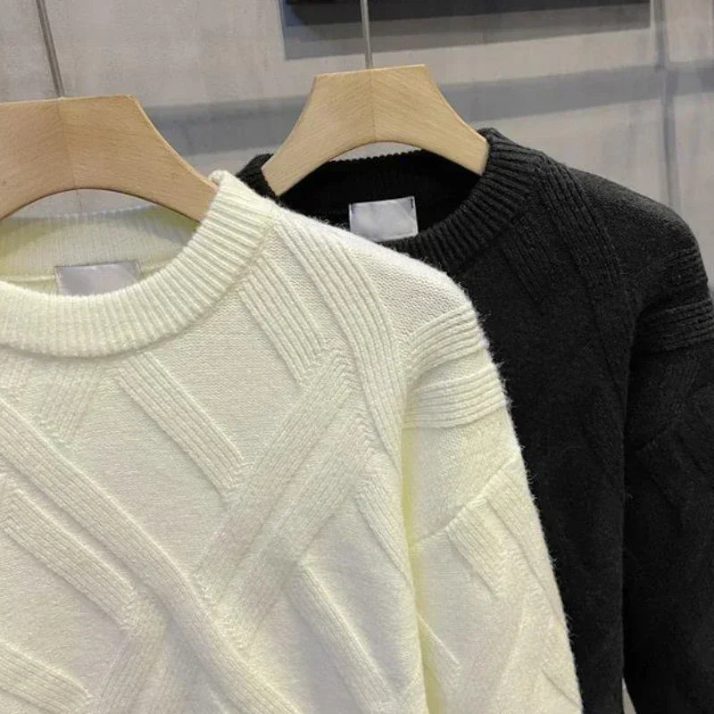 Knitted Sweaters for Men Solid Color Man Clothes Plain Crewneck Pullovers Beige Round Collar Maletry Sweat-shirt Knitwears T A S