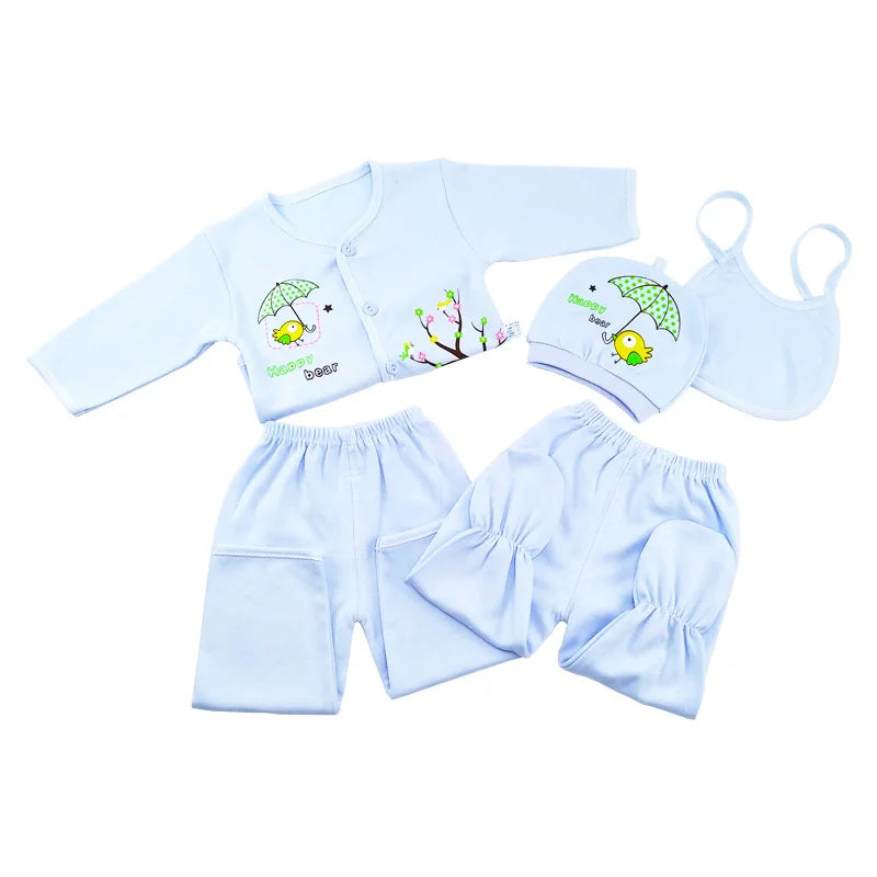 Newborn Baby Clothes Set ( 5pcs/set) Infant Girl Boy Shirt Pant Bib Hat Clothing Suit