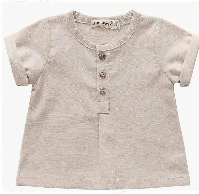 Vintage Linen Cotton Boys Shirt Toddler Summer Casual Clothing Sets Solid Short Sleeve T-Shirt Tops+Shorts Outfits For 0-3T Kids