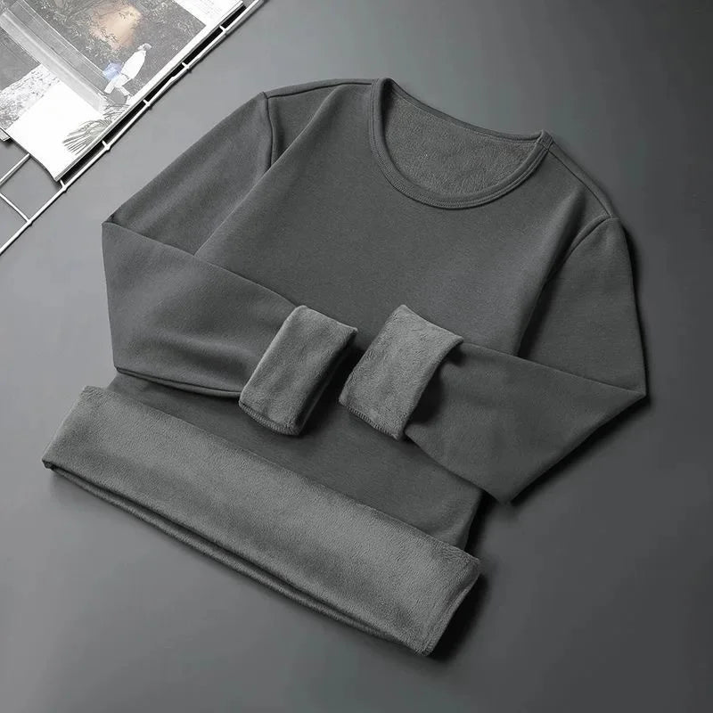 Men's Fleece Lined Thickened Long Sleeve T-Shirt round Neck Base Shirt Autumn Clothes Winter Long Sleeve Breathable Casual Wear