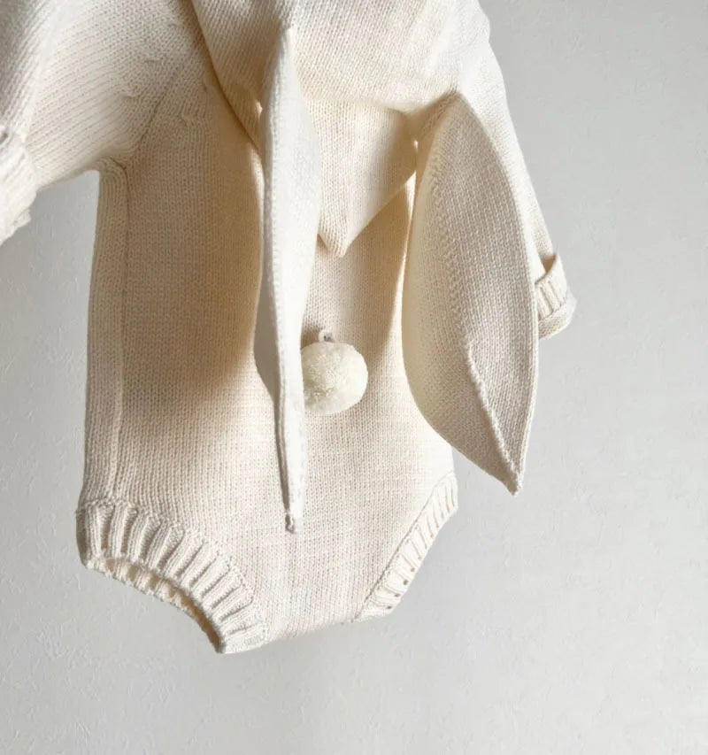 Knitted Baby Clothes Newborn Cute Hooded Baby Girl Boy Romper Clothes With Bunny Ear Cotton Infant Sweater Baby Romper Jumpsuit