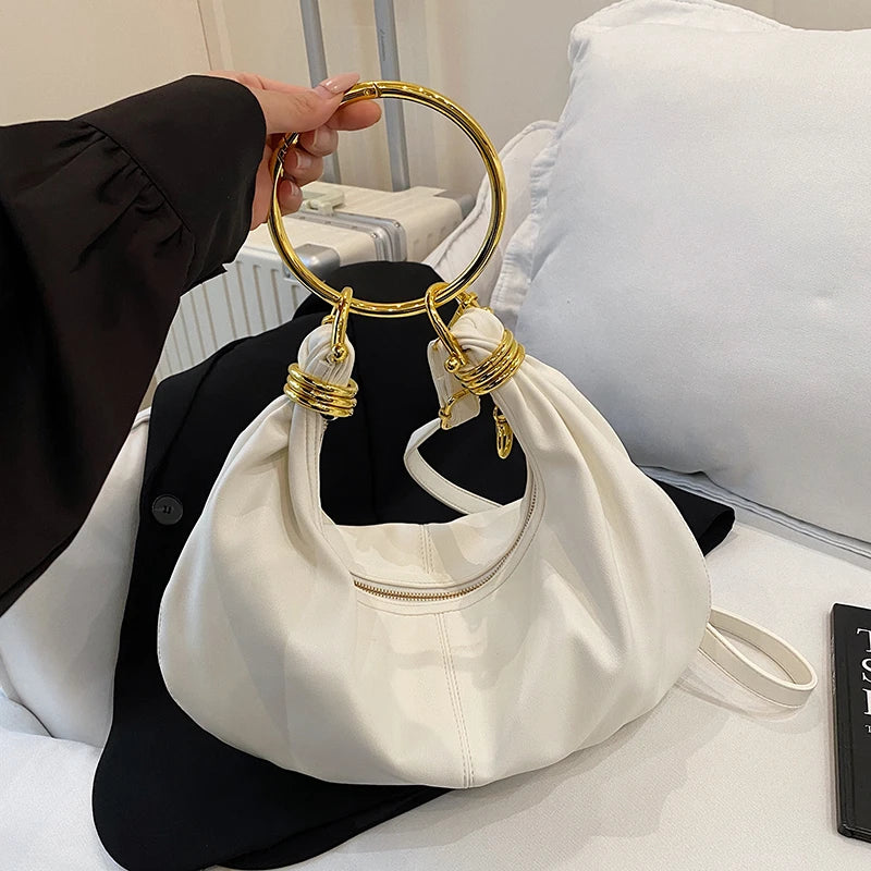 2025 Fashion Hobo Bag Luxury Designer Handbag Brand Women Tote Bag Gold Ring Handle Clutch Bag 8 Colors Pu Leather Lady Bag