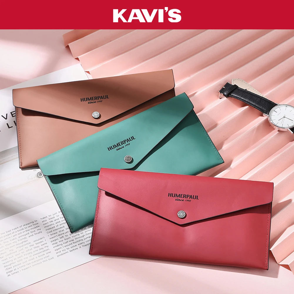 Genuine Leather Women's Wallet Reusable Money Clip Cash Bank Card Envelope Storage Money Bag Portable Leather Wallet Men