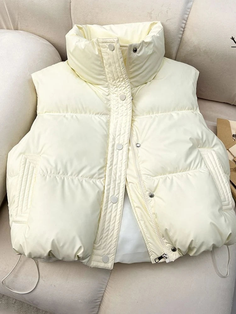 Trend Winter Down Cotton Vest Warm Women's Sleeveless Jacket Stand-up Collar Parkas Short Waistcoat Ladies Coat Windproof Top