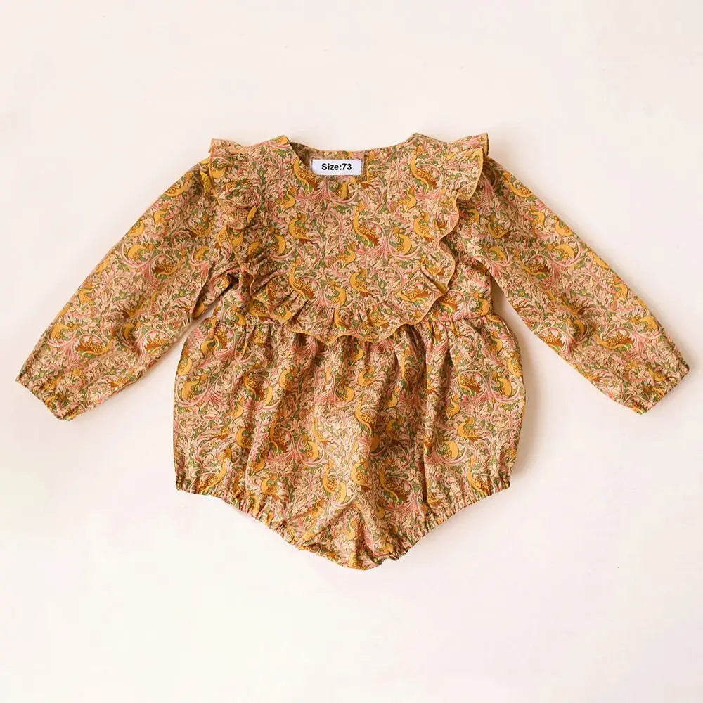 Spring Baby Girl Clothes Set Vintage Cotton Floral Baby Girl Blouse + Romper Dress IBaby Girl Outfit