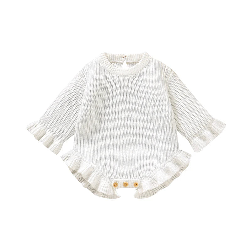 Baby Girls Clothes 0-3M White Long Sleeve Knitted Newborn Infant Babies Onesie Outfits Spring Fall Winter Toddler Kids Jumpsuits