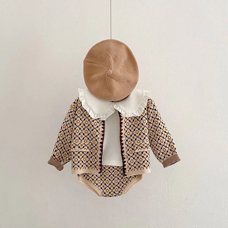 Autumn Baby Clothes Sweater Set Infant Girls Knit Sweaters Cardigan Jacket Blommer 2 Pcs