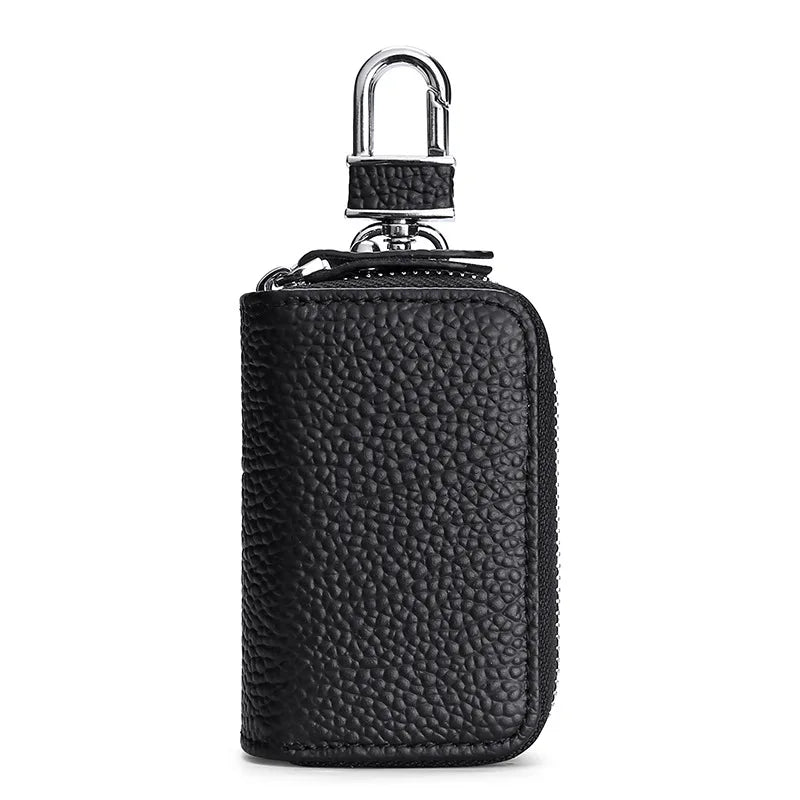 Crazy Horse leather key chain bag double zipper leather car key bag General Motors multi-purpose home double key bag keycase
