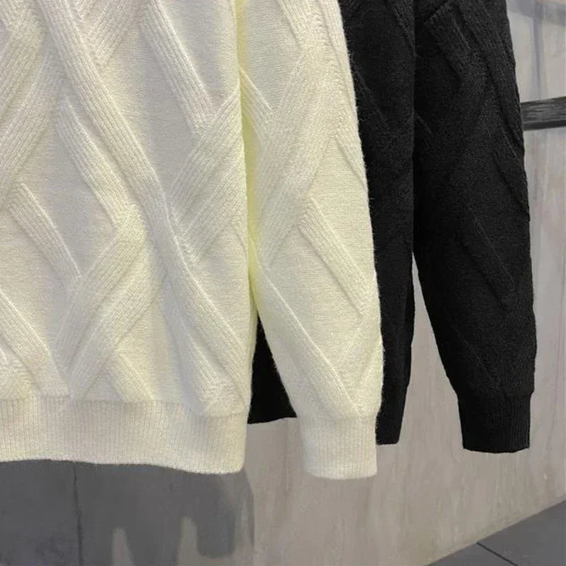 Knitted Sweaters for Men Solid Color Man Clothes Plain Crewneck Pullovers Beige Round Collar Maletry Sweat-shirt Knitwears T A S